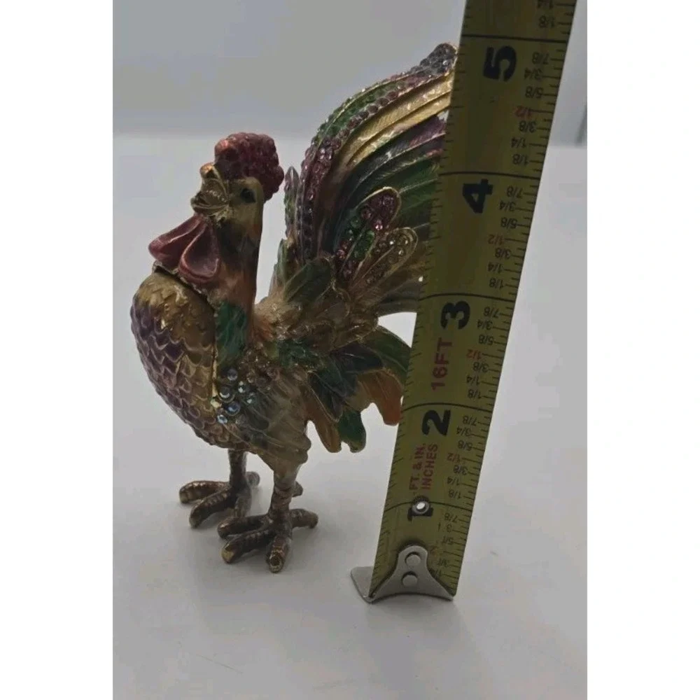Sevenbees Vintage Style Jeweled Rooster Trinket Box Colorful Enamel Rhinestone